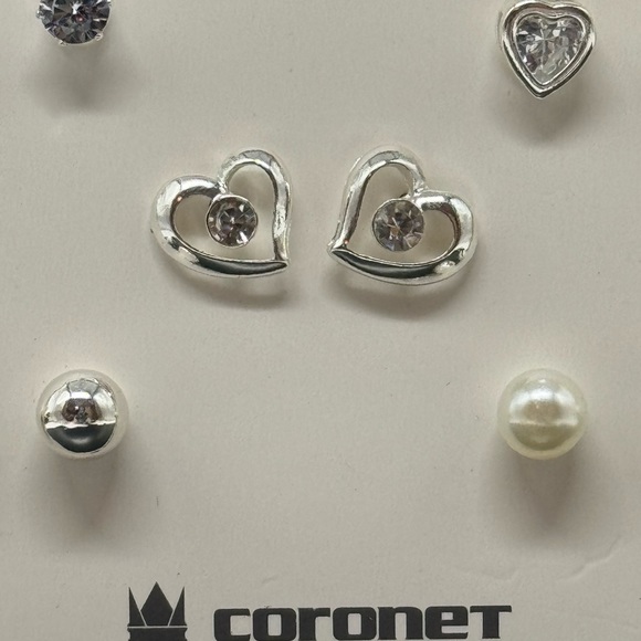 Box Set 5 Pairs Silver Stud Earrings Hearts - Picture 12 of 15